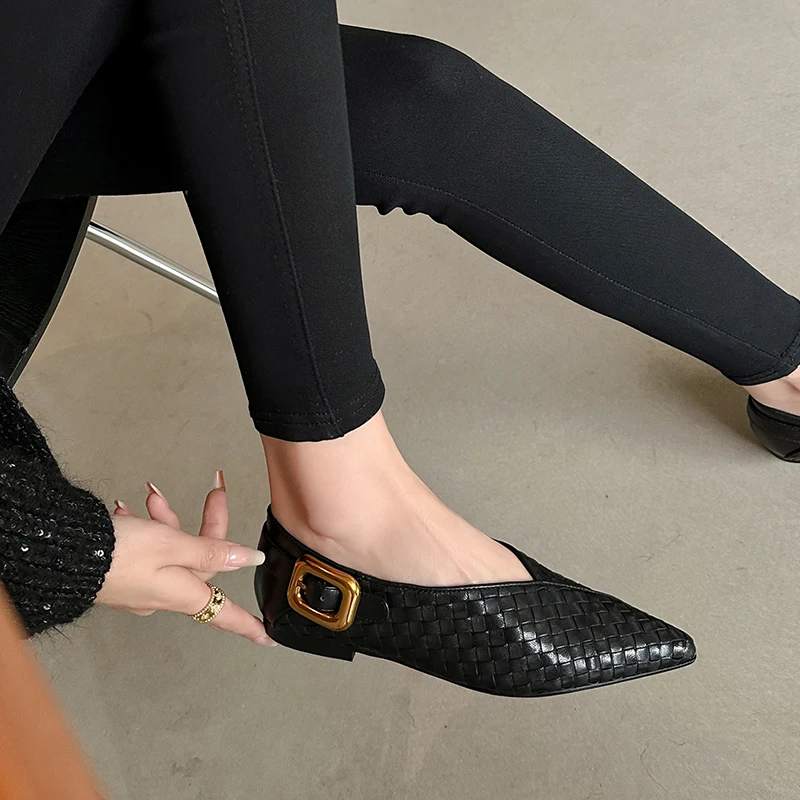 2025 New Fashion Single Shoes Ballet Shoes Women\'s Retro Leopard Print Genuine Leather Pointed Toe Pumps Lady Shoes for Women