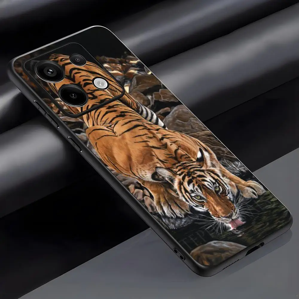 Spaventoso tigre feroce Cassa Del Telefono Per Xiaomi 15 14 13 12 11 Xiaomi POCO F6 X6 M6 M5 Morbida Copertura Del Telefono Nero
