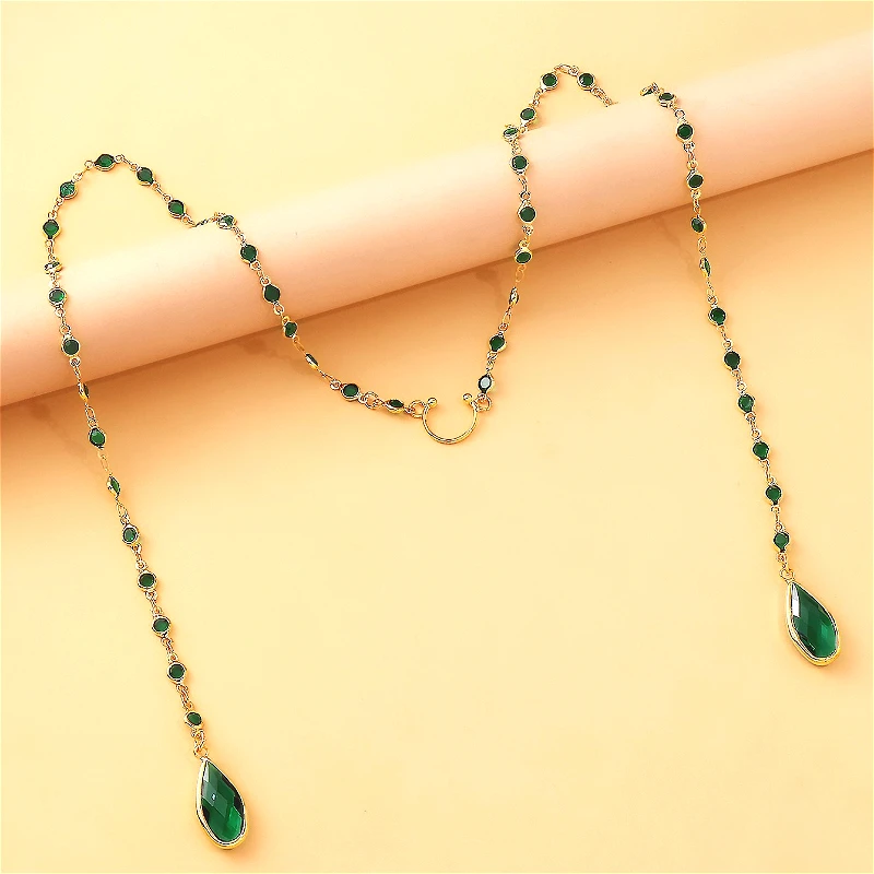Green Zircon Crystal Tassel Face Chain Sparkling Multi Pendant Ear Hanging Jewelry Exotic Decor New Gift for Women Party Outfits