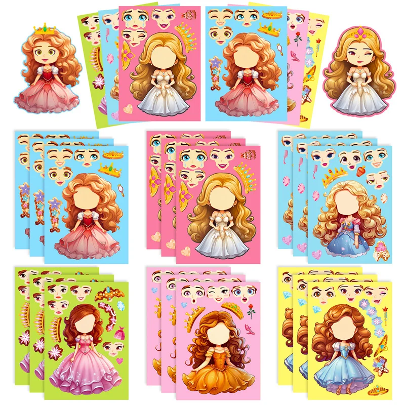 Make Your Own Princess Stickers Puzzle Games Toys Create-A-Face Sticker Pad DIY Dress-Up Craft Jigsaw For Kids Children Girls