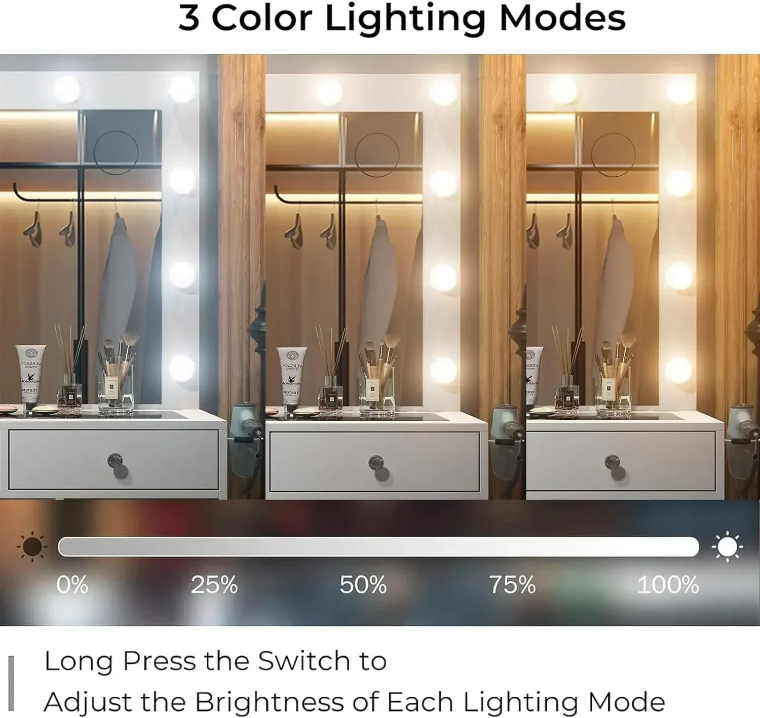 %a Schminktisch und Power Outl, Schminktisch mit Spiegel und 12 LED-Leuchten, Schminktisch mit 11 Schubladen, Schminktisch mit Chai