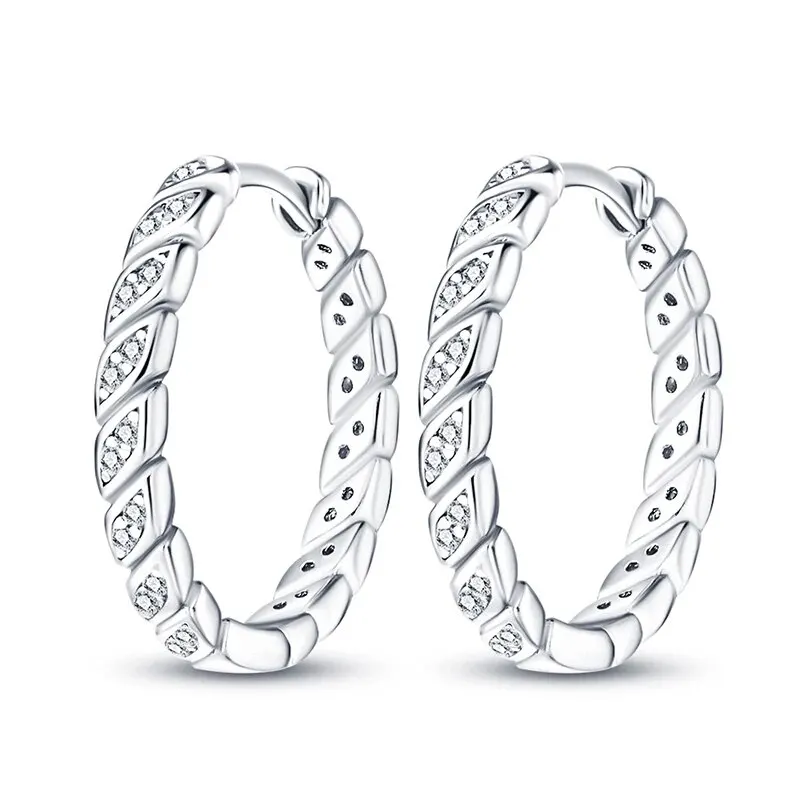 2024 925 Sterling Silver Earrings Round Shape Inlay Zircon Hoop Earrings Simple Jewelry Women Girl Evening Party Gifts