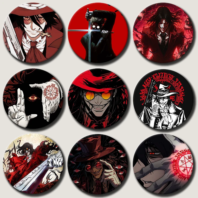 Horror Anime Hellsing Ultimate Pins Template Round Brooch on Backpack Cartoon Character Alucard Badge Clothes Accessories Gifts