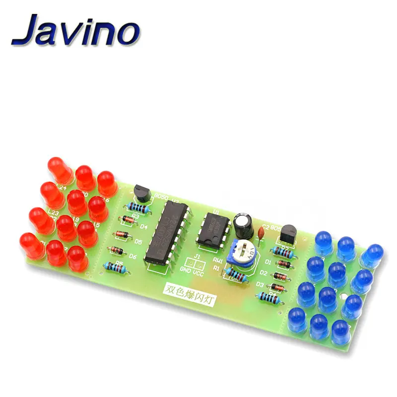 Electronic DIY Kit Red Blue Double Color Flashing Lights Strobe NE555 + CD4017 Electronic Practice Learning Kits Suite