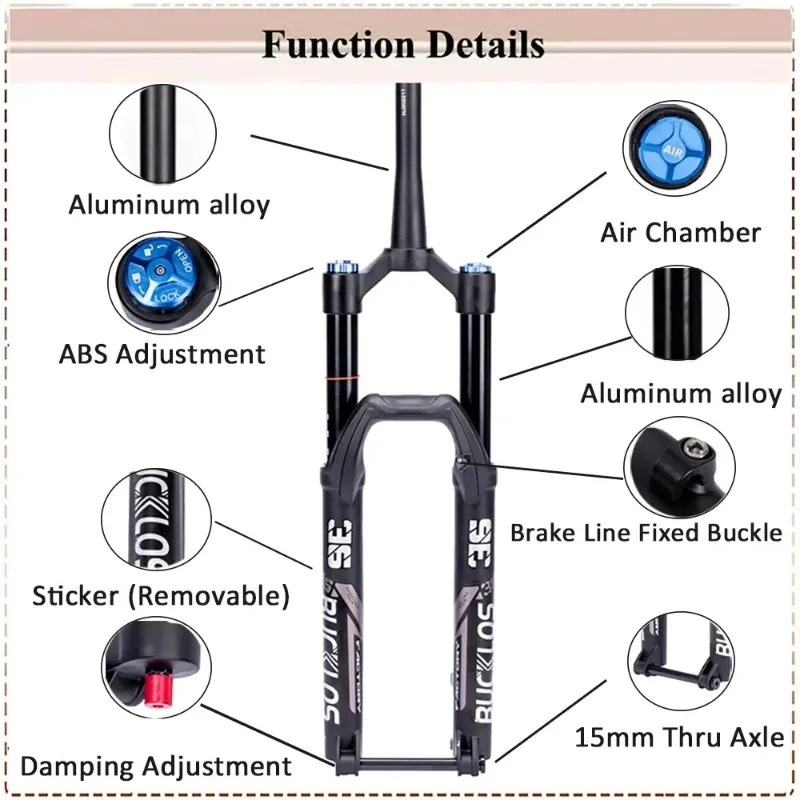 BUCKLOS 27.5 29inch Air Suspension Fork MTB Downhill E-Bike AM Forks 180mm Travel Boost Bicycle Fork Rebound 110*15mm Dual Crown