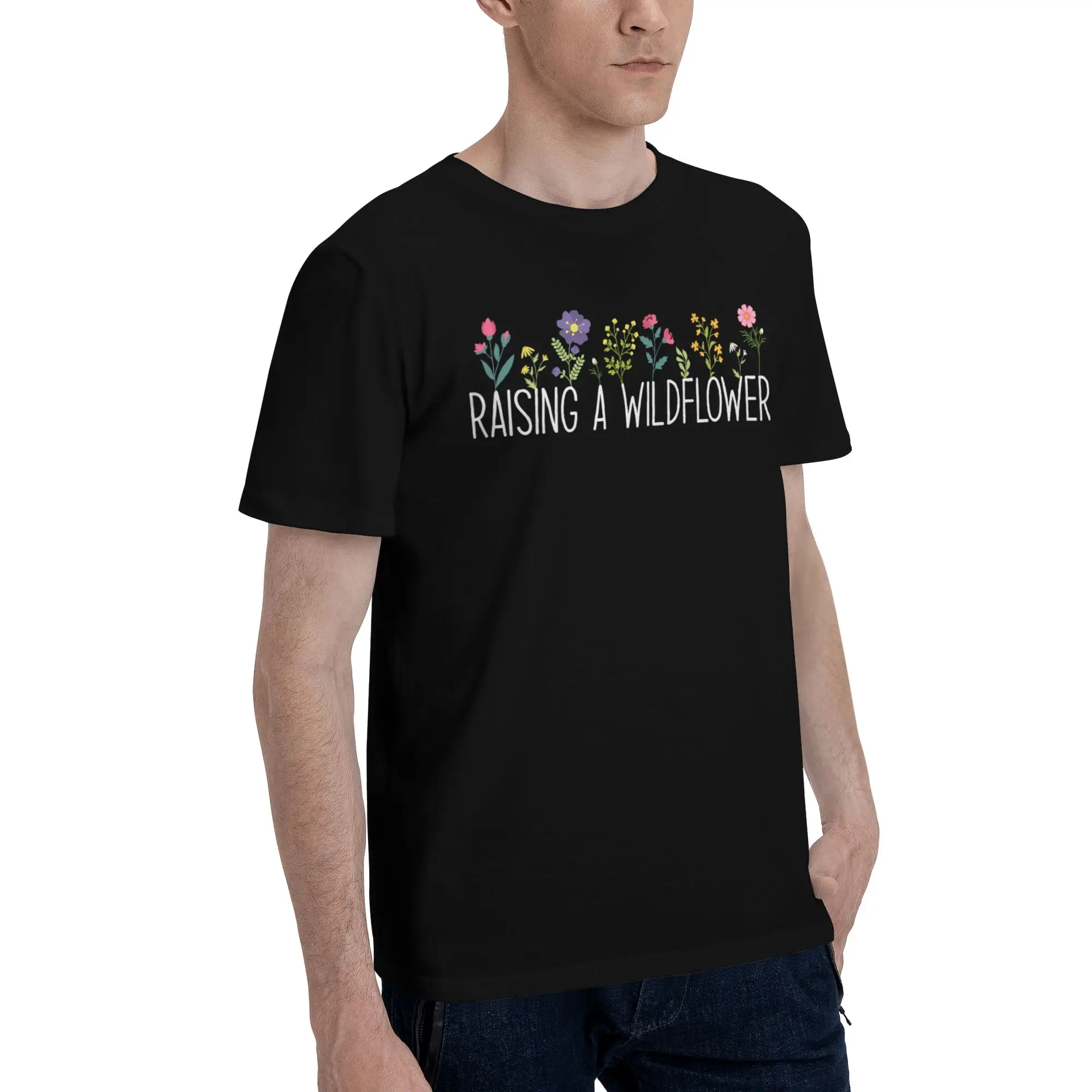 Retro Raising A Wildflower Happy Mother Day Flower Mom Funny 100% Cotton T-Shirt Mothers Day Tops Tees For Men
