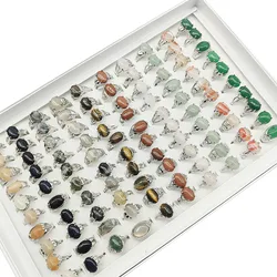 100pcs/Lot Wholesale Hot Mix Size Natural Stone Finger Rings for Women Men Fashion Big Size Mix Style Jewelry Wedding Gifts Girl