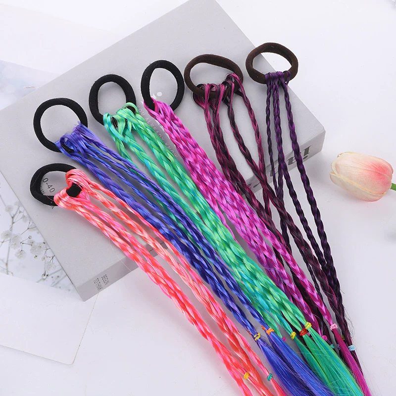 Doczepiane włosy syntetyczne, urocza peruka do cosplayu dla dzieci, warkocze, kucyk dla dziewczynki, przebranie, kolorowe akcesoria do włosów.