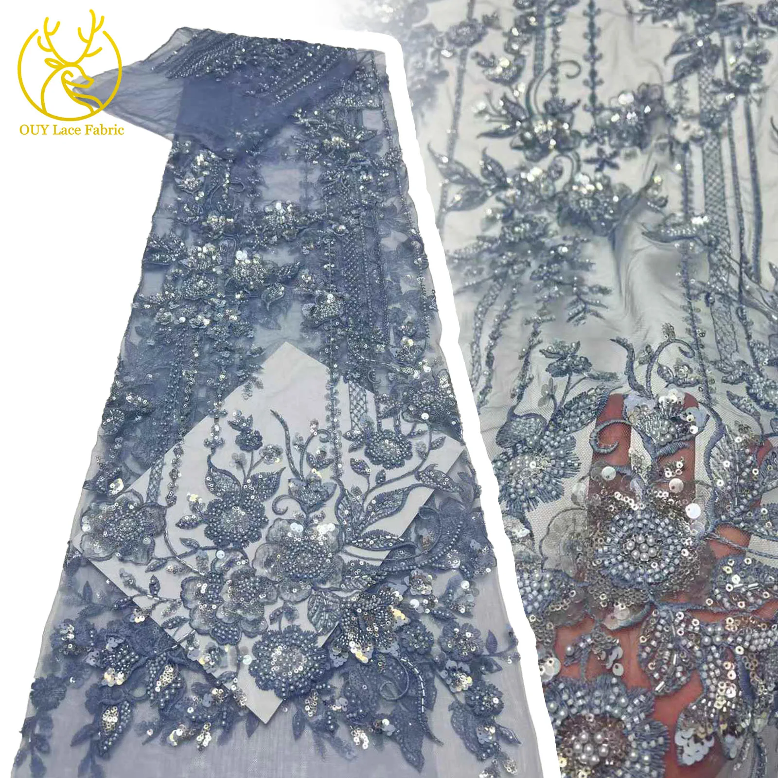 

2025 African Lace Fabric Beaded Sequins Embroidered Groom Nigerian Wedding High Quality French Tulle Lace Fabric Dress Material