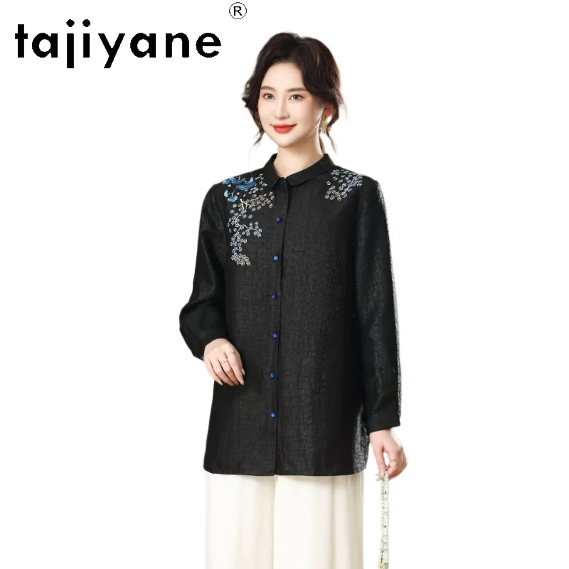 

TAJIYANE 100% Шелковая блузка из тутового шелка Xiangyun Sha для женщин, элегантная вышитая блузка, весна 2026, новые женские топы, одежда