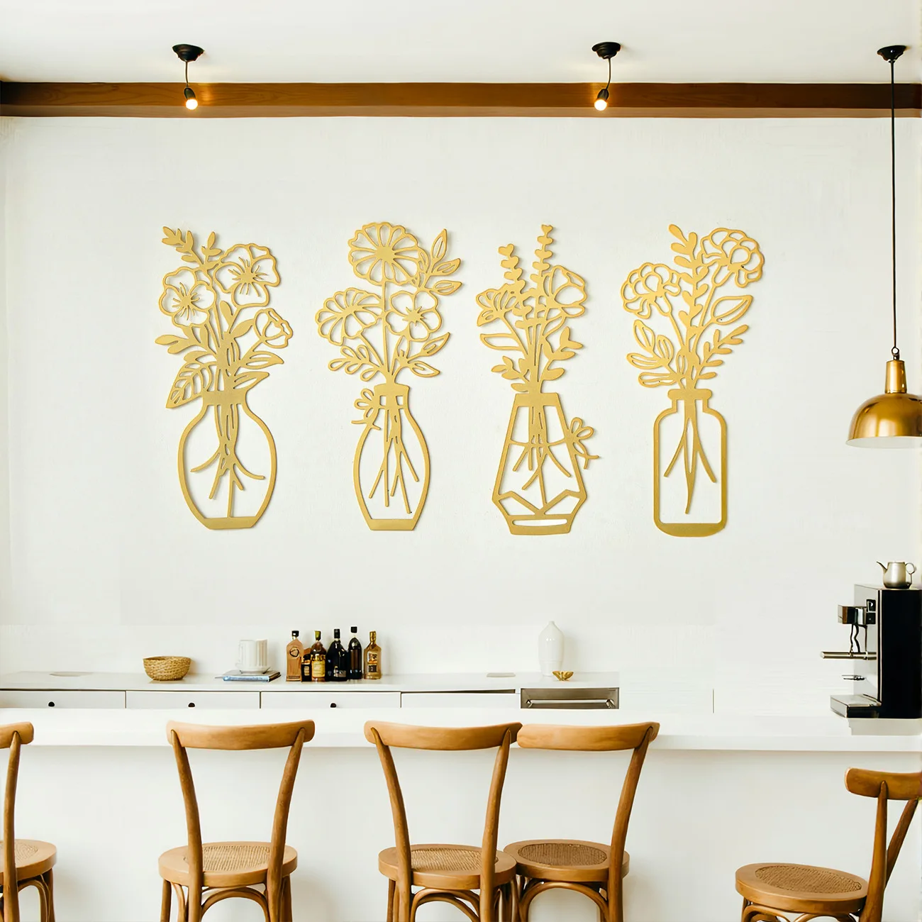 Nordic Style Vase Wall Decor Metal Flower Art Hanging for Living Room Bedroom Background Wall Sticker