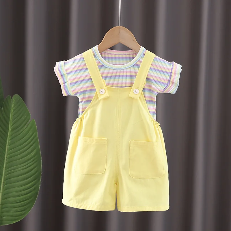 New Summer Baby Clothes Set Children Boys Striped Short Sleeve T-Shirt Overalls 2Pcs/Sets Toddler Girls Clothing Kids Tracksuits