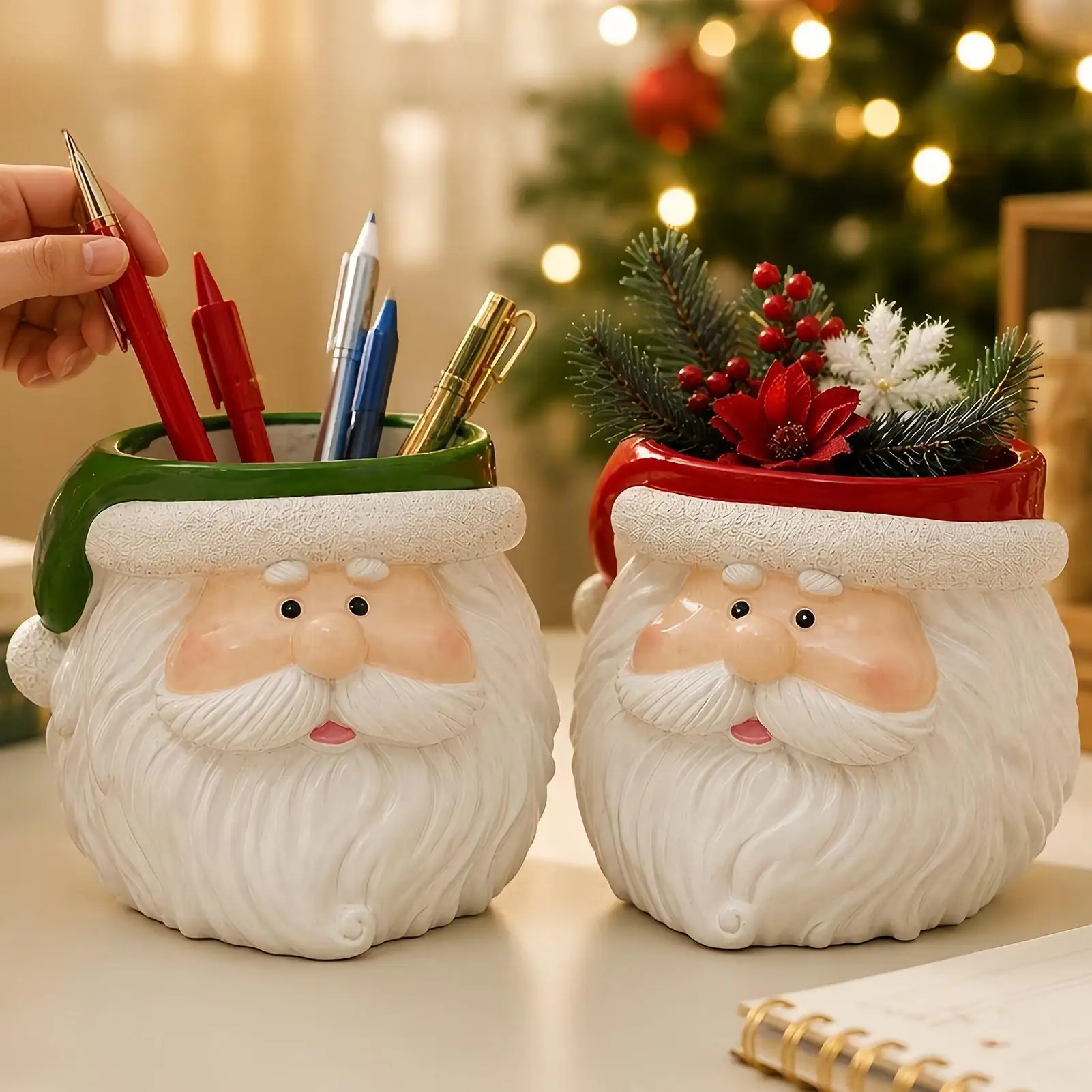 Christmas Planter Cute Compact Festive Santa Claus Planter Holiday Flower Pot for Home Desk Balcony Windowsill Patio Entrance