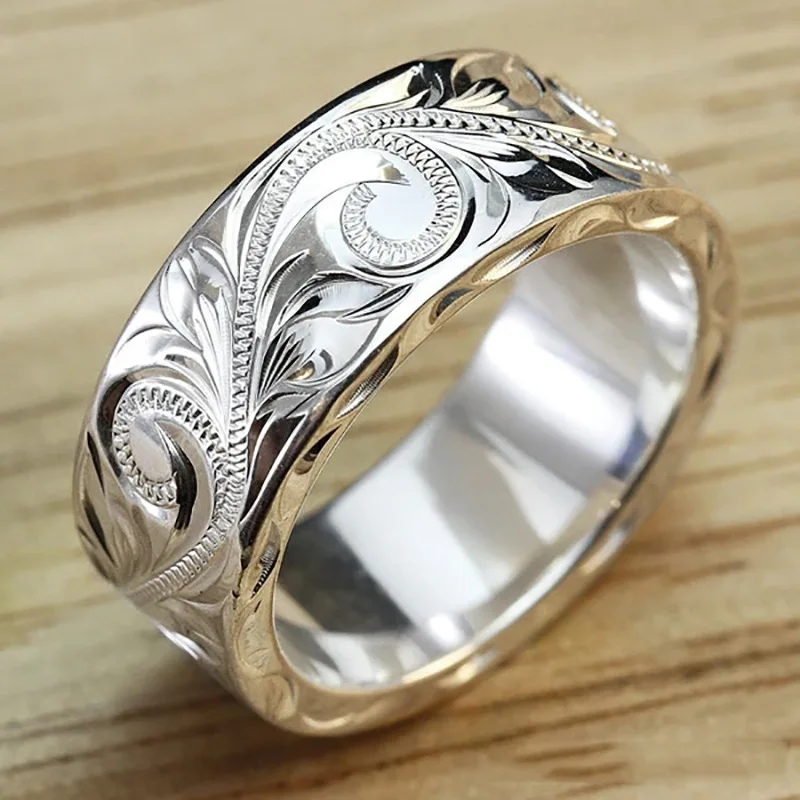 

2022 New Delicate Carved Design Lovers Rings Silver Color Elegant Pattern Women/Men Couple Ring Anniversary Gift Trendy Jewelry