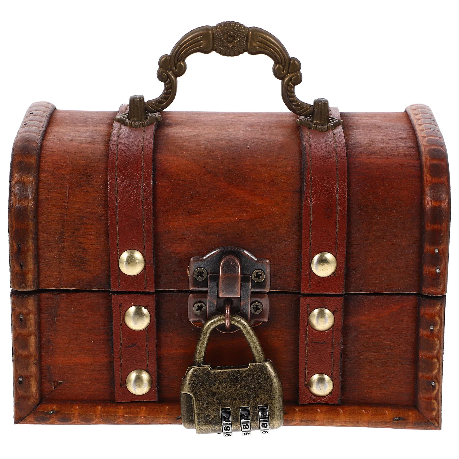 

Wooden Pirate Treasure Chest Vintage Wood Jewelry Box Password Lock Large Capacity Retro Trinket Storage Organizer