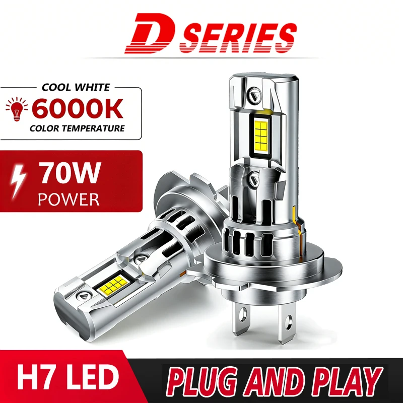 2Pcs Car H7 LED Headlight Bulb Mini Turbo LED High Low Beam 70W 6500K For Car Headlamp Auto Head Lamp H7 12V White