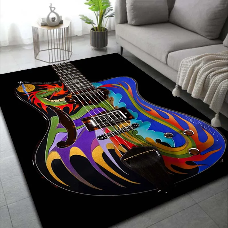 Rock Music Instrument Guitar Printed Carpet, Living Room and Bedroom Decorative Carpet, Children's Area Anti-skid Floor Mat, Rug