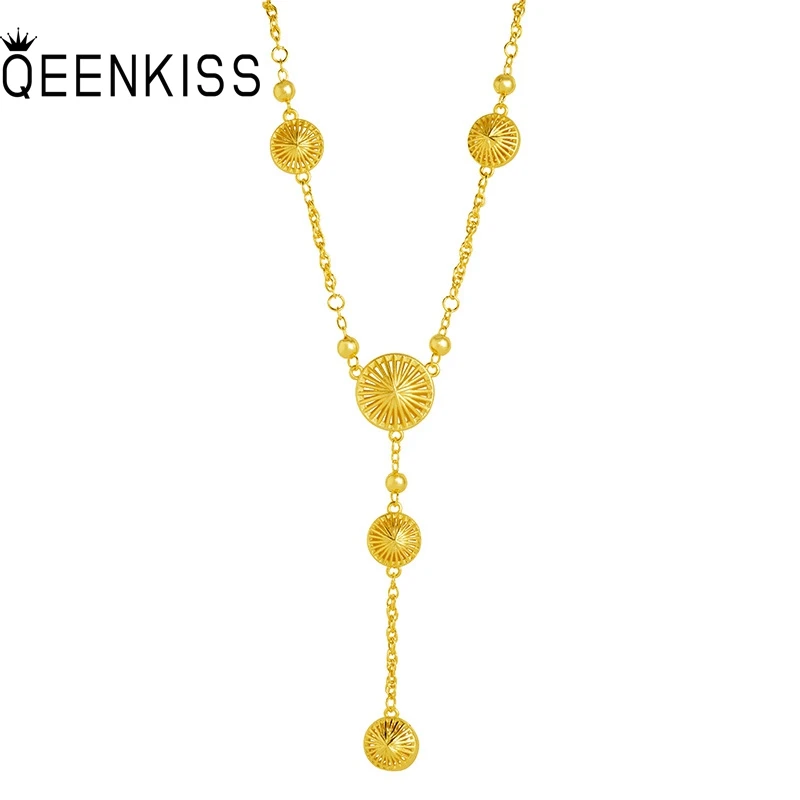 

QEENKISS 24KT Gold Ball Tassel Jewelry Set For Women Necklace+Ring Fine Jewelry Wholesale Wedding Party Bride Lady Gift JS558