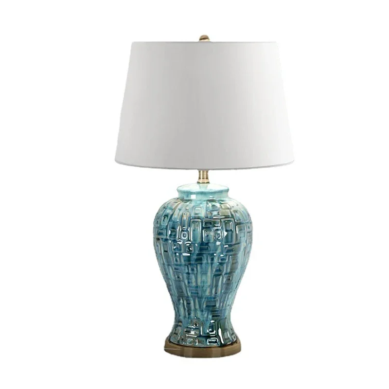 Modern Ceramic LED Table Lamp Contemporary Creative Blue Desk Light for Home Decor Living Room Bedroom Lights