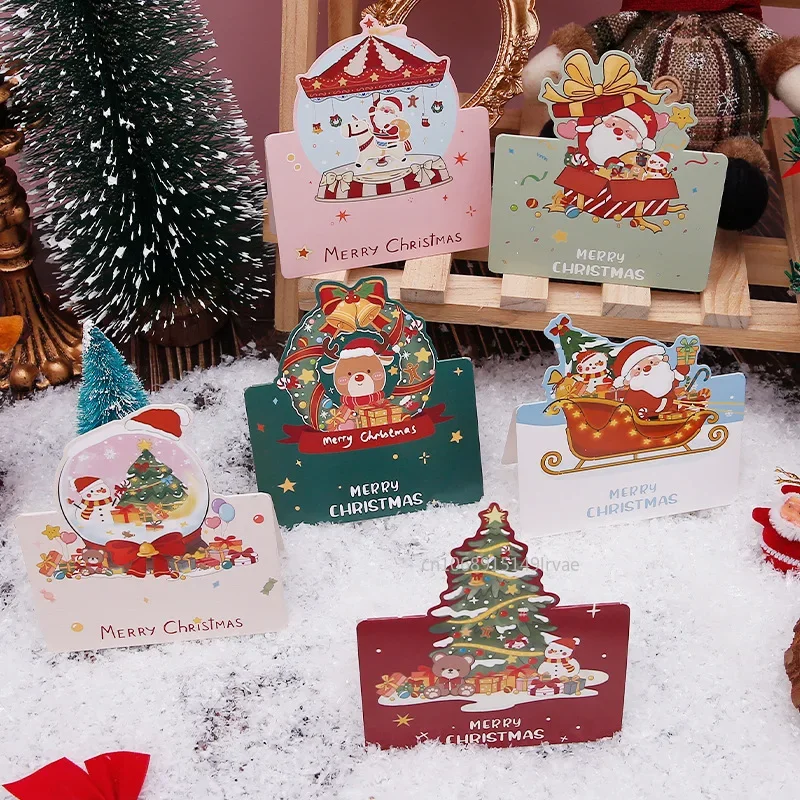 6PCS Świąteczna kartka z życzeniami Mini świąteczne błogosławieństwo Kartki z życzeniami Koperta szkolna Pocztówka Karta podarunkowa na Boże Narodzenie Prezenty noworoczne