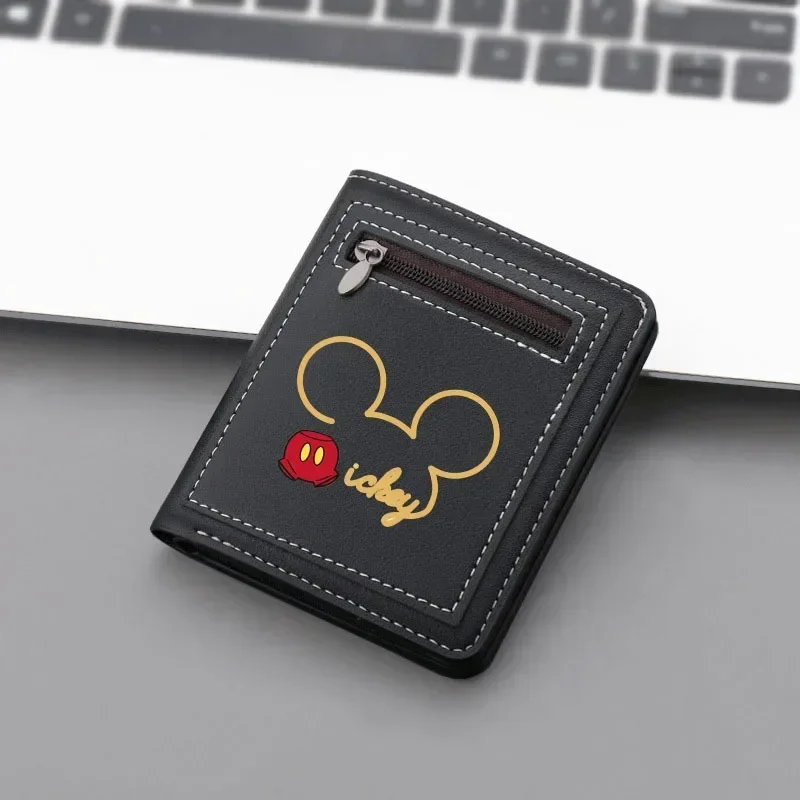 Disney Cartoon Mickey Wallet Student Short Leather Zipper Coin Card Holder Bag Women's Cute Mickey Mouse Large Capacity Wallet