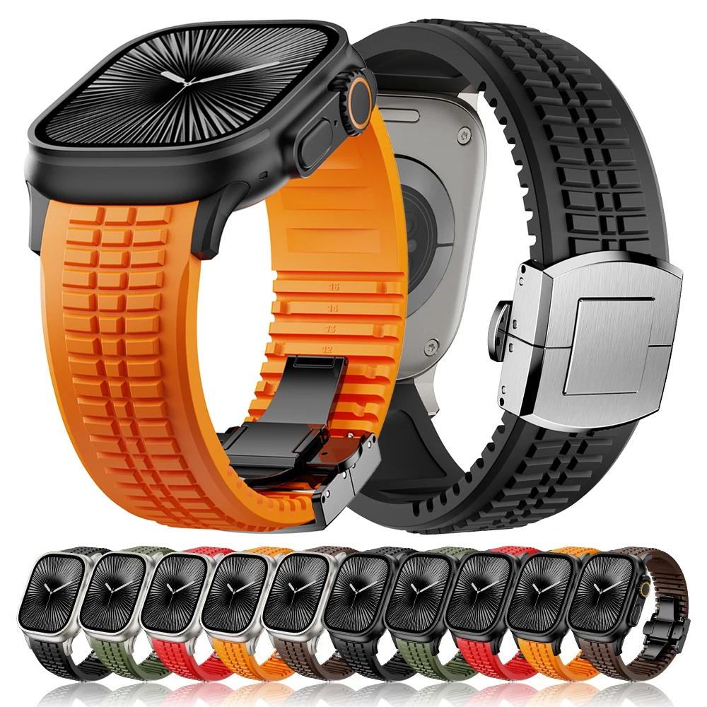 

Резиновый ремешок для Apple Watch 46 мм 45 мм 44 мм 42 мм Спортивный ремешок для Iwatch Ultra 2 1 49 мм Серия 10 9 8 7 Se 6 5 Se Роскошный браслет