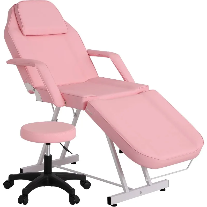 Massage Table Tattoo Chair Spa Beds with 360 Swivel Spa Stool, 72 Inch Multi-Purpose 3-Section Facial Beds, Adjustable Facial Be