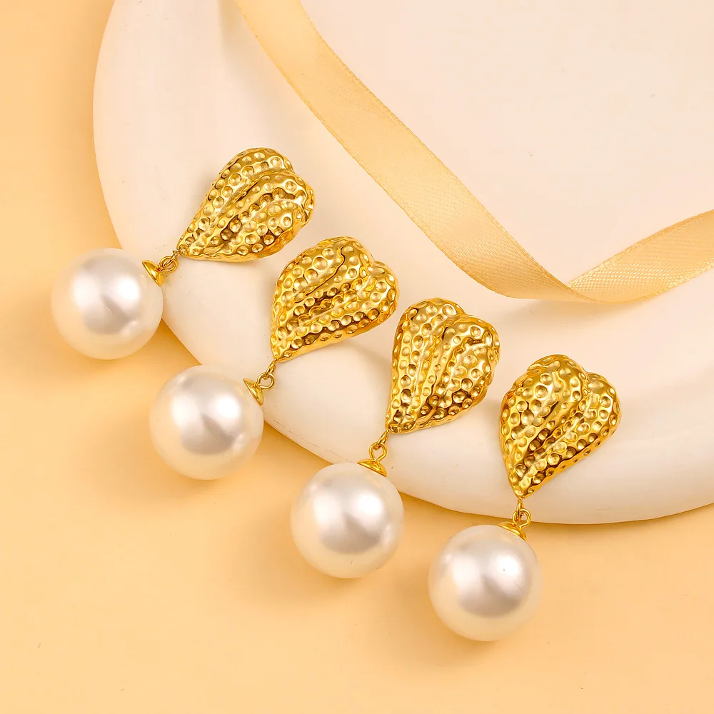 DIY accessories Korean-style exquisite niche high-end imitation pearl earrings, stainless steel-plated 18K gold water drop-shape