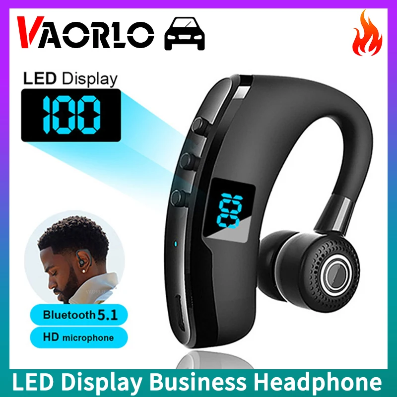 V9S V9 Business Bluetooth Headphone LED Display, 270°Rotation ,With Mic,Sport Waterproof ENC Wireless Earphone HiFi Music Earbud