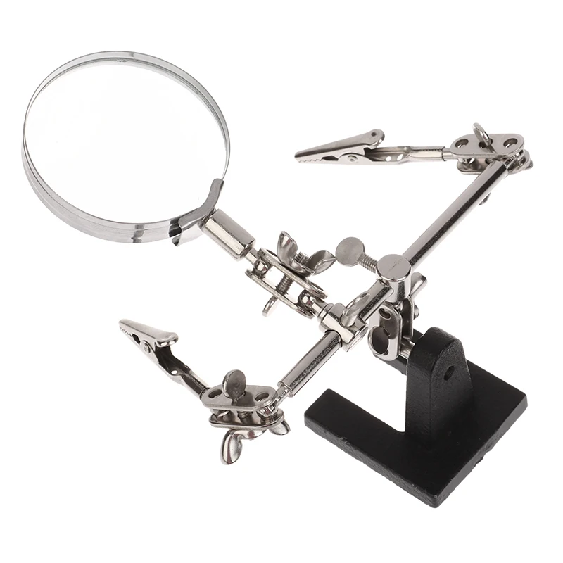(BF06)Helping Third Hand Tool Soldering Stand With 5X Welding Magnifying Glass 2 Alligator Clips 360 Rotating Adju Repair Tool