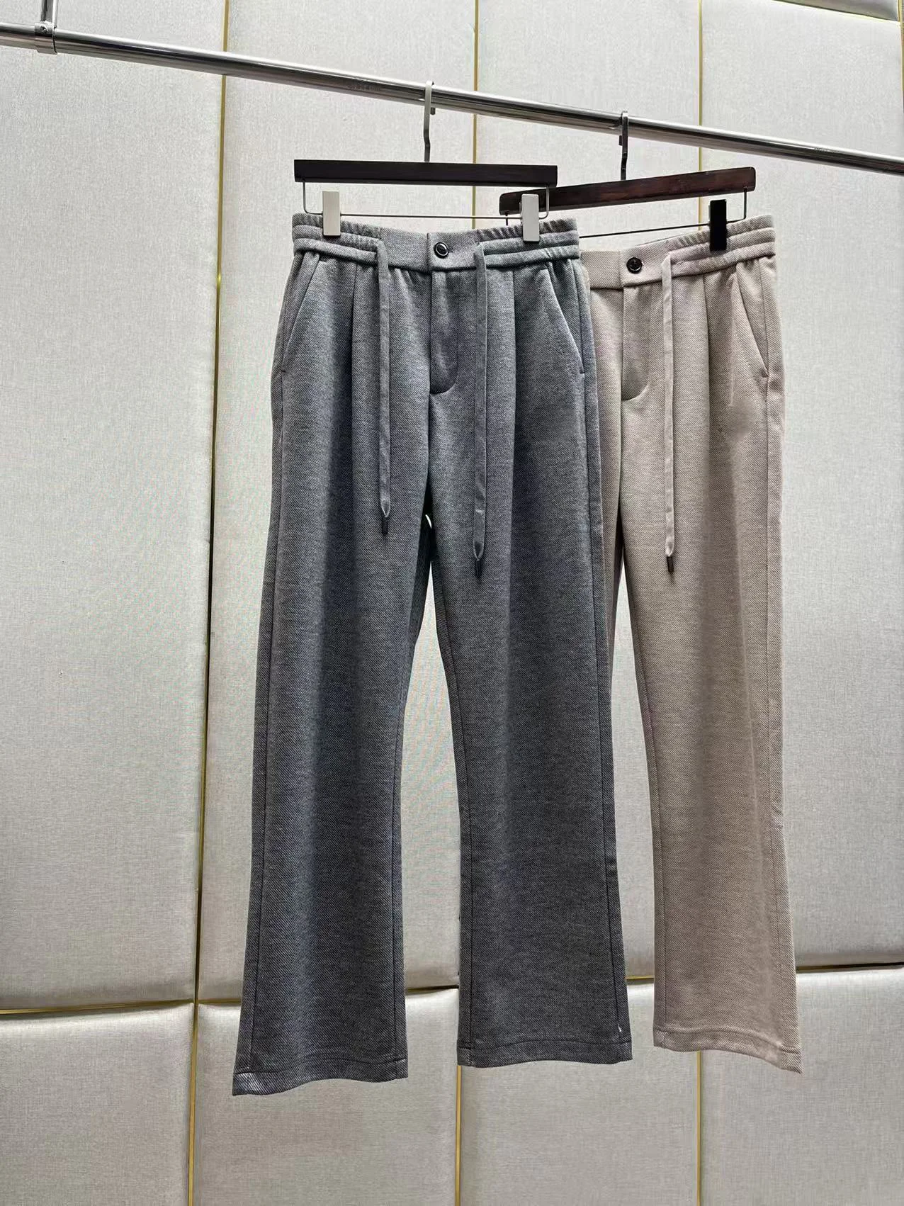 SIJITONGDA Autumn and winter men's light luxury casual pants with twill blend fabric and wool elastic drawstring waistband M-3XL