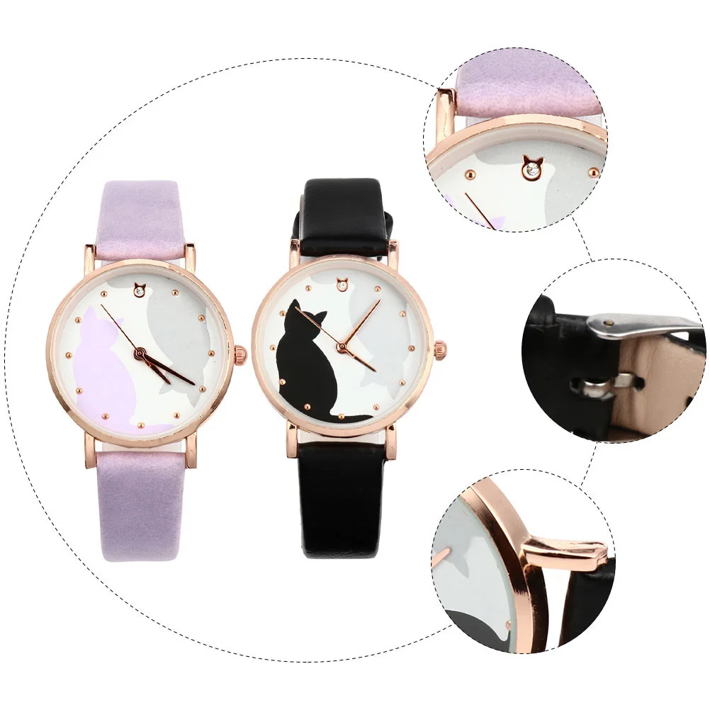 

2Pcs Cute Kitten Cartoon Quartz Watches Fashion Girls Wrist Wristwatch Band Casual Sport Quartz Watch Sports Watches