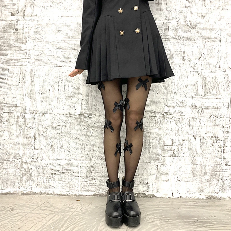 Lolita Style Sexy Women Sexy Tights Japanese Kawaii Cute Bowknot Stockings Summer Nylon Mesh Fishnet Vintage Nightclub Pantyhose