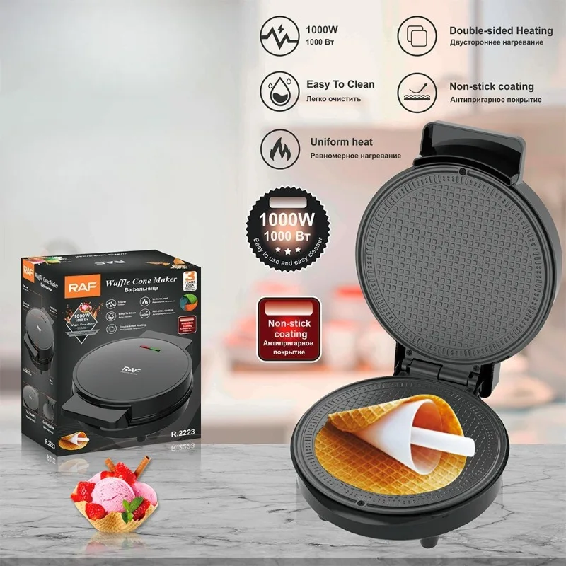 1000W Electric Crispy Egg Roll Maker Waffle Ice Cream Cone Machine Household Breakfast Egg Roll Sandwich Iron Crepe Baking Pan
