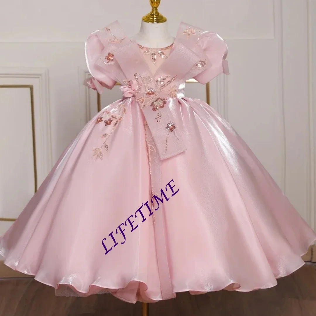 Aangepaste bloem gezwollen jurk voor meisjes kinderen optocht jurken kinderen eerste communie vestidos tieners bruiloften bruidsmeisje gewaad