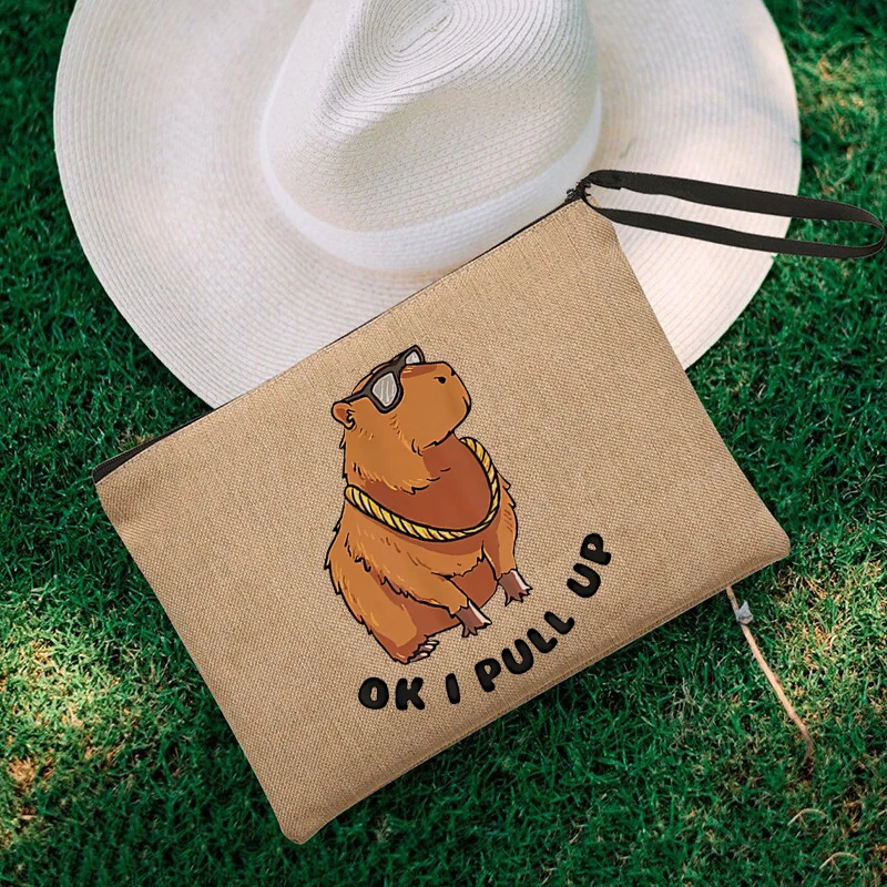 Bolsa de maquillaje con patrón de Capybara, organizador bonito, bolsa de lápices, regalo para ella, bolsa de cosméticos, estuche de maquillaje, artículos de tocador de viaje