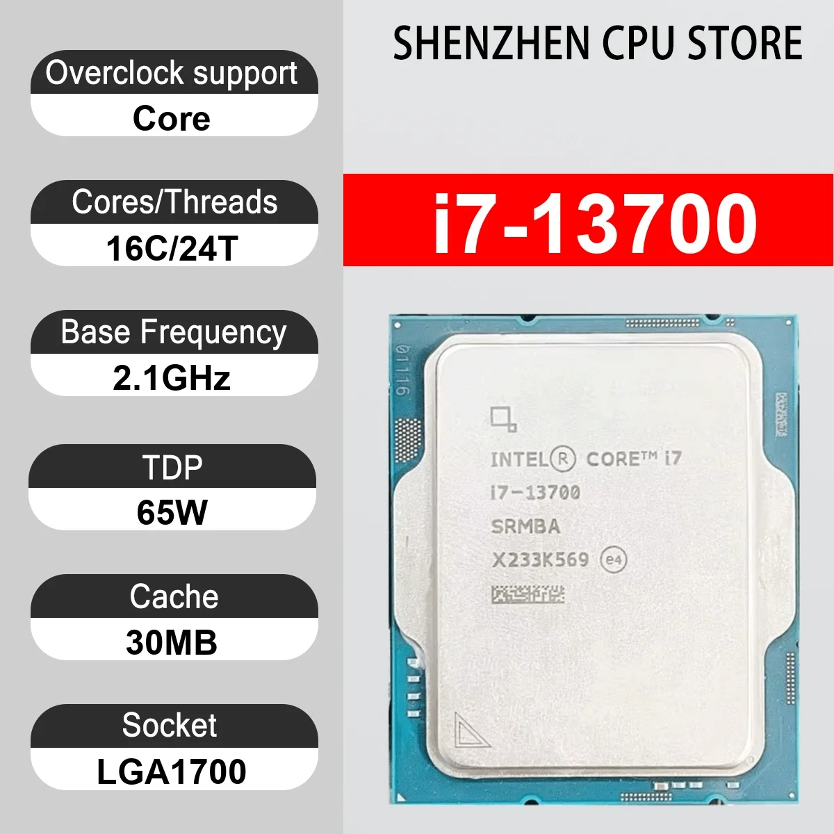 Intel Core i7-13700 16Core 24Thread 2.1GHz 65W 30MB Cache 10nm Raptor Lake DDR5-4800 / DDR4-3200 SRP7H LGA1700 UHD Graphics 770