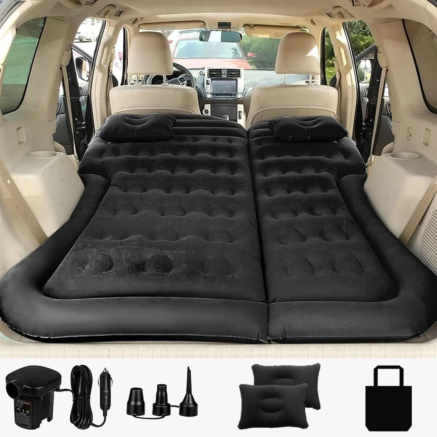 SUV Air Mattress Camping Bed with Electric Pump, Thickened Portable Sleeping Pad for Travel and Camping, Upgraded Black Version