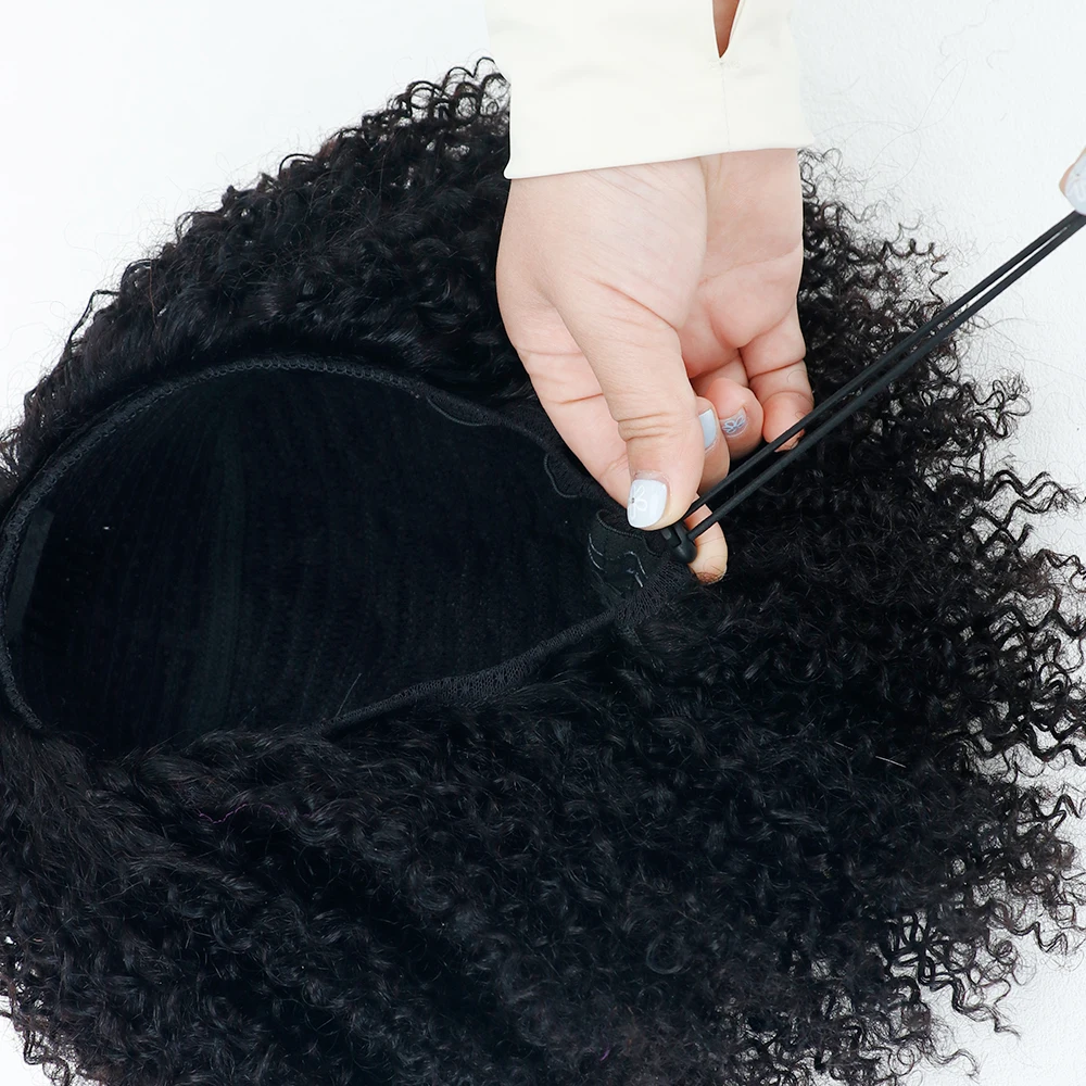 Half Wig Glueless Kinky Curly Human Hair Wig Headband Wig Upgrade 3 IN 1 Half Wig With Drawstring Seamless Clips Wig For Women