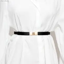 Ceinture en cuir à la mode pour femmes, ceinture de chemise habillée, joint de taille élastique, ceinture fine assortie, accessoires de décoration, structure dorée