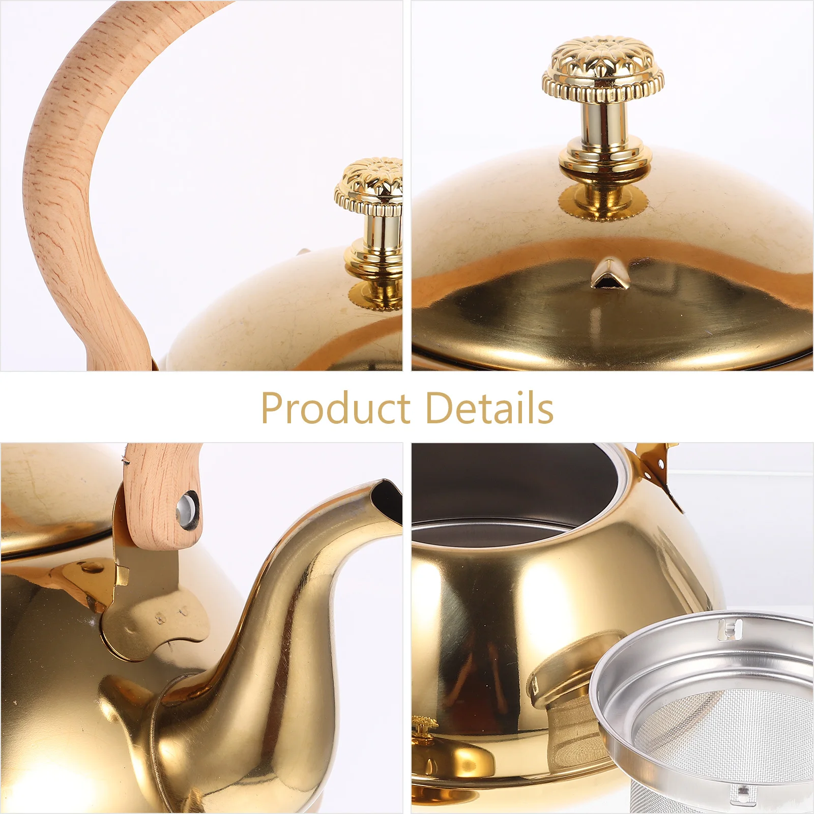 

Large Capacity Stainless Steel Tea Kettle Household Home Office Boiling Water Pot Classic Design Desktop Metal Teapot