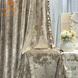 Star Camel Hot Gold Ice Flower Real Velvet Jacquard Thick Blackout Curtains for Villa Living Room Bedroom French Window Balcony