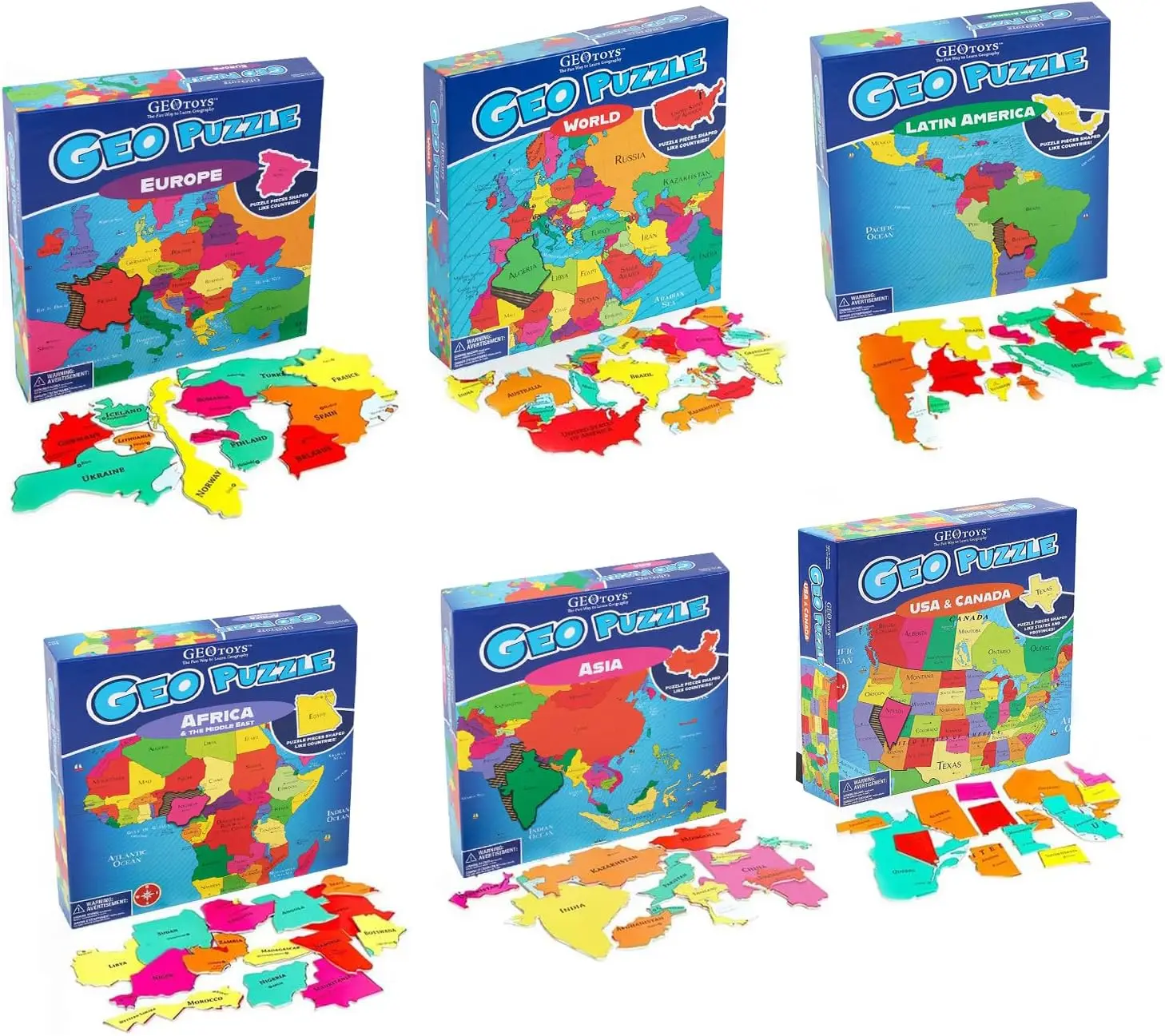Set di 6 puzzle a forma di paese, puzzle di geografia, gioco di geografia e puzzle di mappe - Puzzle per bambini dai 6 ai 9 anni O
