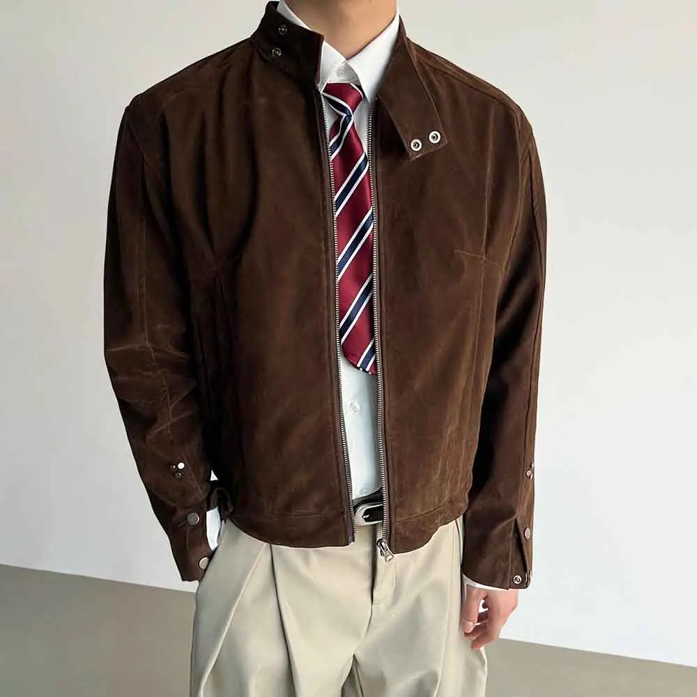 

Winter Men's Solid Color Stand Collar Long Sleeve Jacket American Retro Fashion Trendy High Street Loose Casual Niche Men's Top