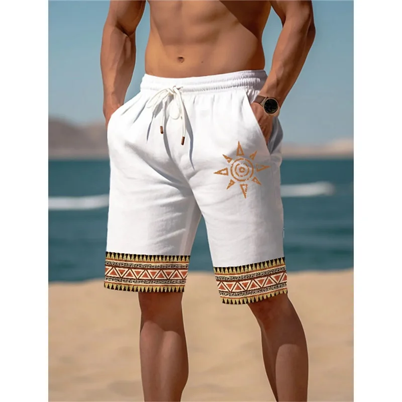 Swirl Marks Pattern Swim Trunks For Men Ethnic 3D Print Short Pants Summer Casual Breathable Fitness Street Loose Beach Shorts