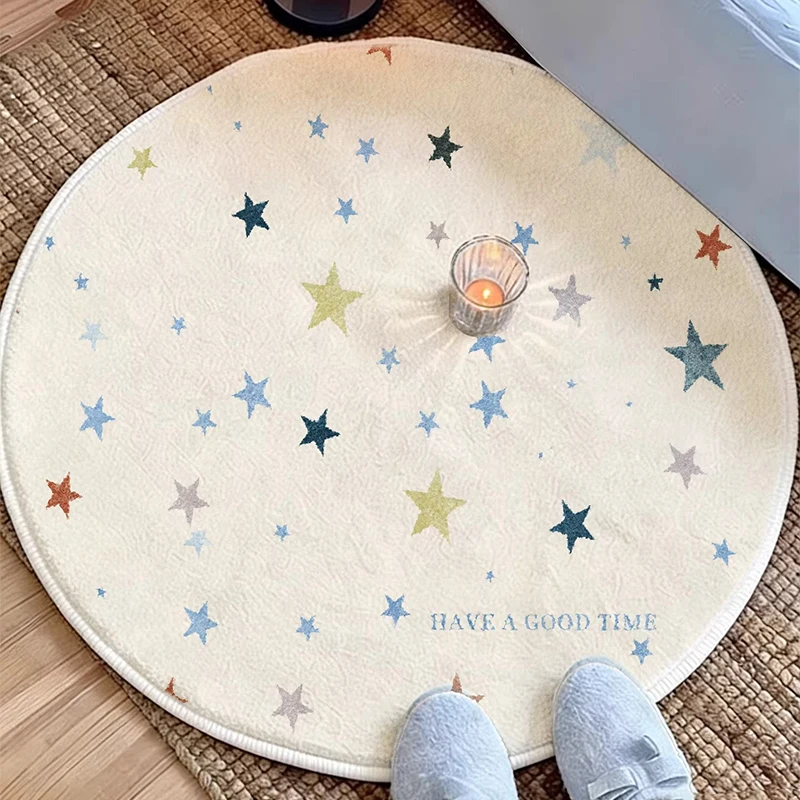 Round Carpet Living Room Rug Cute Star Design Soft Fluffy Carpets Bedside Floor Mat Home Decor Rugs Alfombra De Sala De Estar