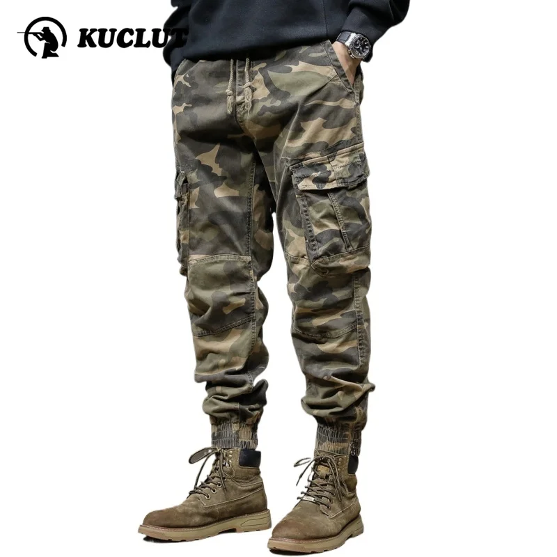 American Camouflage Workwear Pants Men Loose Oversized Ankle Tied Casual Trousers Outdoors Wear Resistant Warm Pantalons