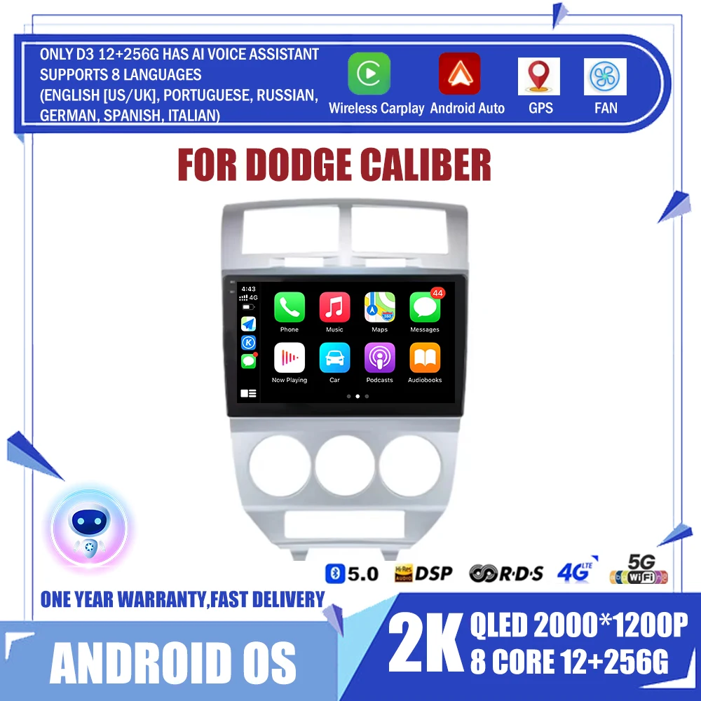 

AI Voice CarPlay Android Auto Radio For Dodge Caliber 2007-2010 4G Car Multimedia Player GPS Navigation 5G WIFI BT DSP Autoradio