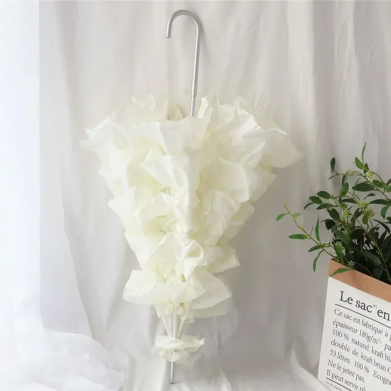 Nordic Parasol White Ladies Long Head Umbrella Wedding Girl Metal Luxury Sun Umbrella for Women Guarda Chuva Gift Ideas SY338