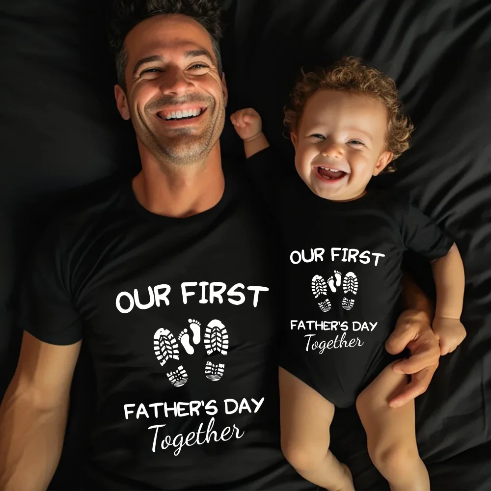 Our First Father's Day Dad and Me Father Shirt and Baby Romper Our First Father's Day Daddy Me Matching Shirts Outfits